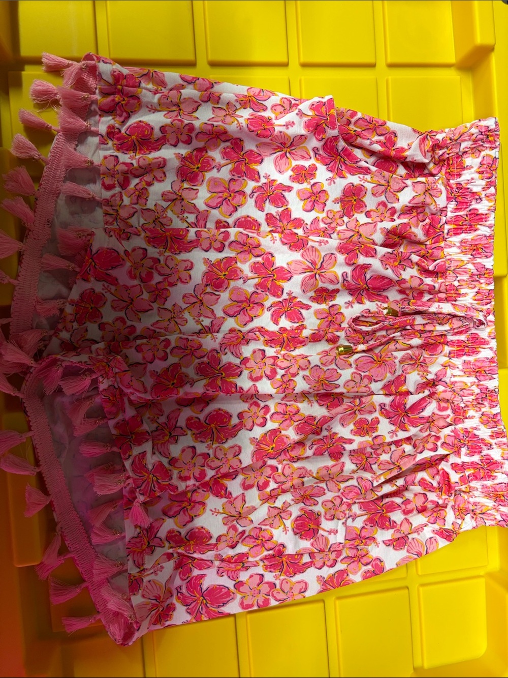 Simply Southern Pink Floral Tassel-Hem Mini Shorts
